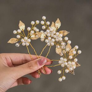 ヘアピン 花 ゴールド 髪飾り 浴衣 夏祭り ヘッドドレス かんざし パール 結婚式 入学式