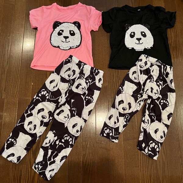 パンダ tシャツ ズボン パンツ スパンコール トラ アドベンチャーワールド セットアップ 100 110 120