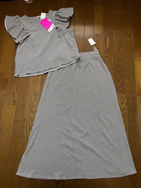 セットアップ ブラウス スカート ワンピース チェック柄 格子柄 M L シャツ 上下 ロングスカート