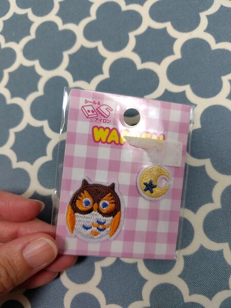 新品! ふくろうと月 ワッペン 女の子 男の子