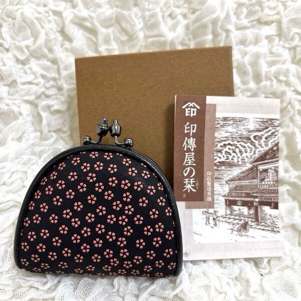 【未使用】印傳屋 印伝 いんでんや がま口小銭入れ 財布 小花柄
