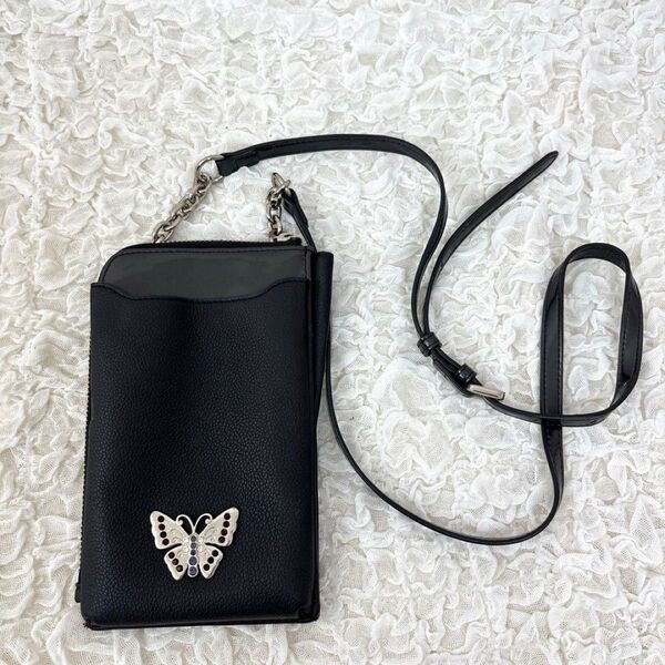ANNA SUI スマホショルダーバッグ 黒 アナスイ バタフライ 花柄