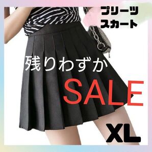 SALE XL 黒 プリーツスカート インナーパンツ付き ミニ シンプル ウエストゴム無