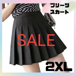 2XL 黒 プリーツスカート インナーパンツ付き ミニ シンプル ウエストゴム無