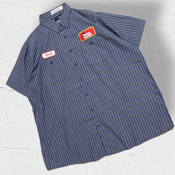 メキシコ製 90s UniWeave ストライプ ワークシャツ ワッペン 半袖シャツ