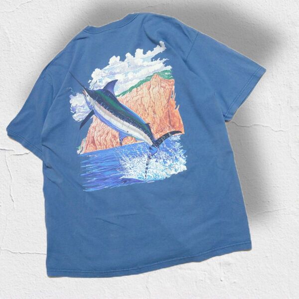 USA製 90s GUY HARVEY ガイ・ハービー グラフィックTシャツ カジキ柄 バックプリント 半袖