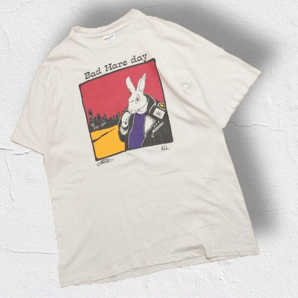 USA製 90s Hanes ヘインズ クルーネックTシャツ シングルステッチ 半袖 ホワイト バックプリント