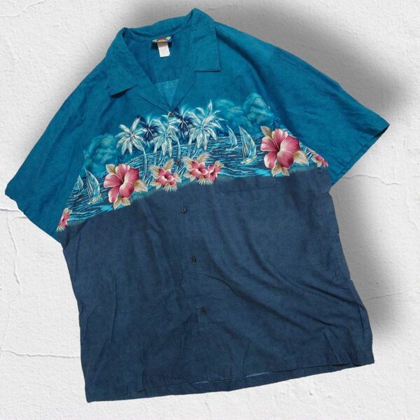 USA製 90s Hawaii Blues オープンカラーシャツ ビンテージ アロハシャツ 半袖シャツ