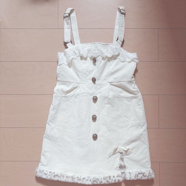 Bobon21 ボボン21 ジャンパースカート ジャンスカ ワンピース サロペット レディース 韓国 服 ホワイト ボタン レース