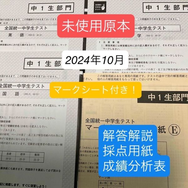 東進 全国統一中学生テスト(中1生部門)2024年10月未使用原本!解説付き!