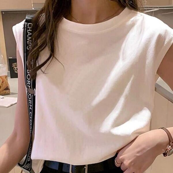 ノースリーブ タンクトップ Tシャツ 白 ホワイト カットソー レディース SURAN シーイン shein