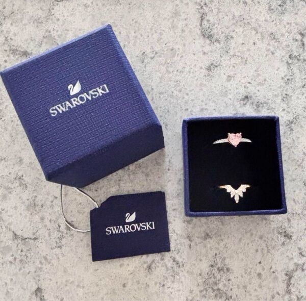 SWAROVSKI スワロフスキー ピンクハート パヴェ 2連 リング 指輪