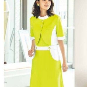 【1点セット限定!】BONCIERGE バイカラー レトロ 半袖ワンピース ボレロ 2点セット ライムイエロー×ホワイト 9号