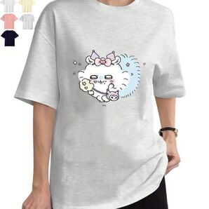 【希少】ちいかわモモンガ クロミちゃんコラボ キャラクタープリントTシャツ グレー サンリオ