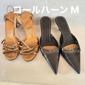 COLE HAAN ヒール 2点セット 6B サンダル ミュール 黒 本革