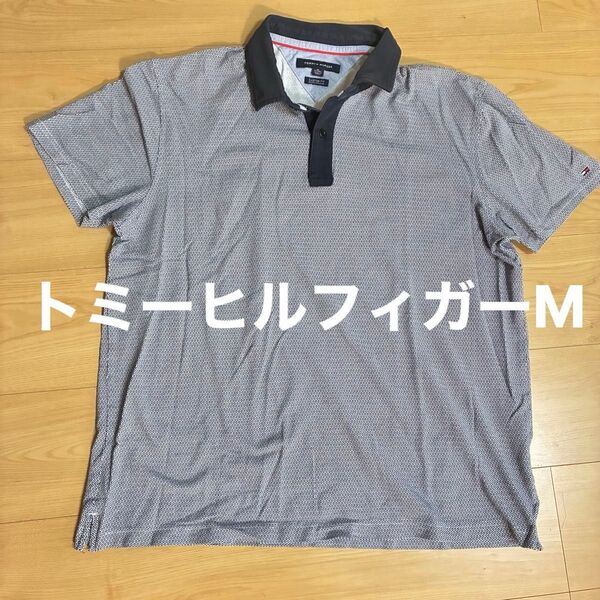 トミーヒルフィガー ポロシャツ 半袖 メンズM 総柄 紺色系