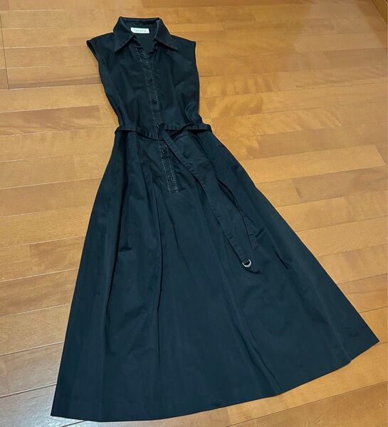 favore ロングワンピース ステッチ ネイビー シャツ ワンピース ノースリーブ ワンピース 濃紺 紺 無地