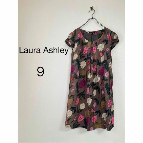 Laura Ashley ローラアシュレイ/花柄 半袖ワンピース 大柄 9号