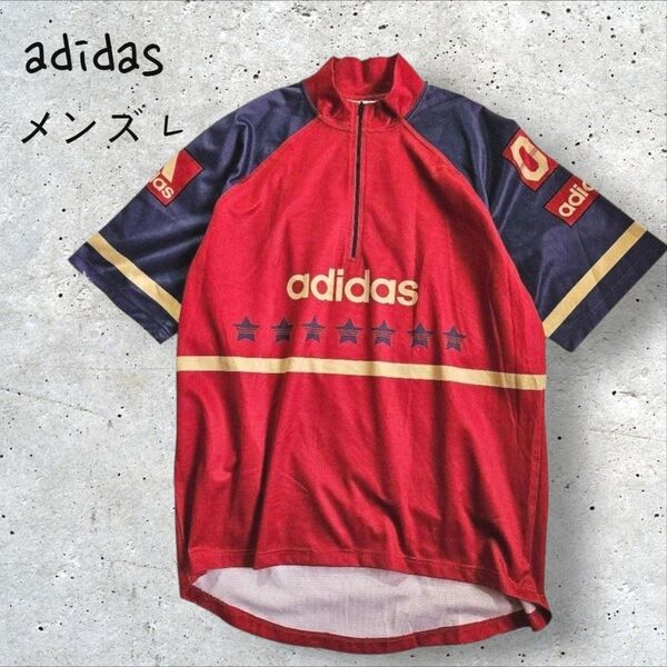 adidas アディダス 90年代 万国旗タグ ハーフジップ Tシャツ L 【S617m】