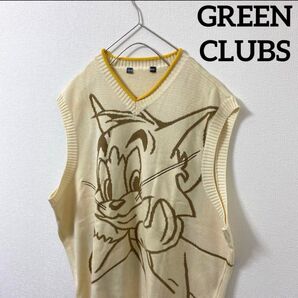 GREENCLUBS グリーンクラフト メンズ ベスト Mサイズ トムとジェリー レトロ 古着 ニットベスト セーター トップス
