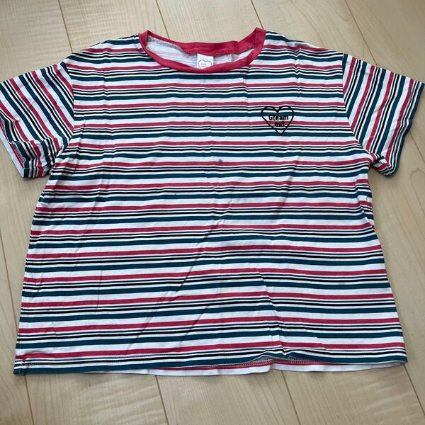 ボーダー柄Tシャツ ロゴ入り マルチカラー 150