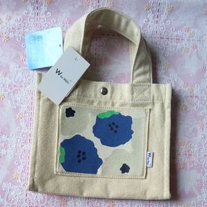 W by Wpc. ミニトートバッグ 青花柄 ベージュ