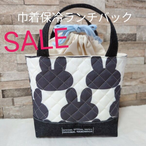 ハンドメイド ランチバック 保冷ランチバック 保冷バック トートバッグ お弁当バック うさぎ デニム