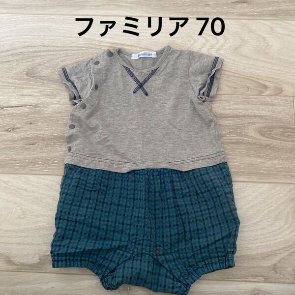 ファミリア familiar ロンパース 70cm 男の子 グレー チェック