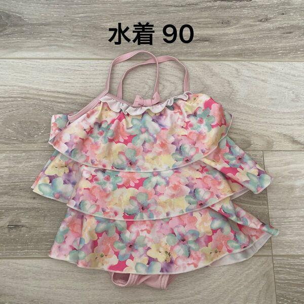 水着 90 女の子 フリル 花柄 ピンク 美品