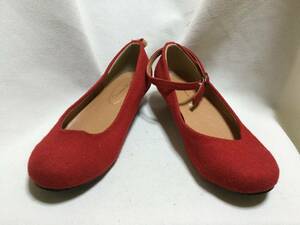 C7473*CINEMA CLUB* cloth made red ankle strap pumps * low heel 