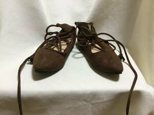 C7474*KOBE LETTUCE*M size * dark brown suede style Flat pumps * string attaching 