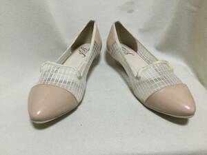 C7503*jerry beans*23.5cm* enamel style & race manner cloth pink beige & white pumps *