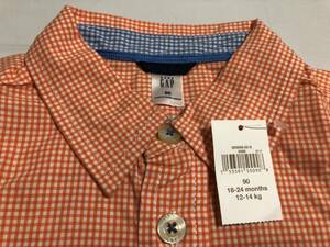 [ unused tag attaching ] handsome!**.GAP Gap short sleeves shirt orange size 90 * check pattern tops child clothes Kids baby regular goods 