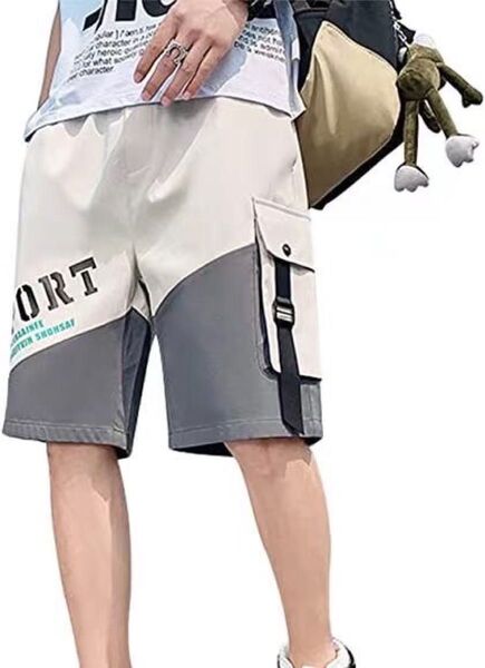 新品 ハーフパンツ メンズ 総ゴム 柔らか ホワイトグレー 3XL