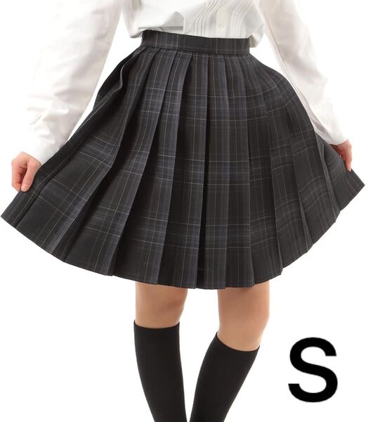 プリーツスカート チェック柄 丈48cm 膝上 スクールスカート 制服 女子高生 e244 グレー S