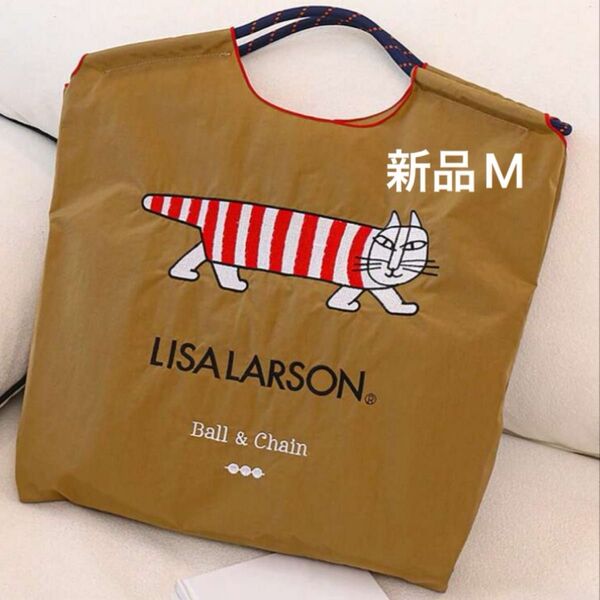新品 レディース ボールアンドチェーン エコバッグ M リサラーソン 刺繍 ベージュ ネコ 猫