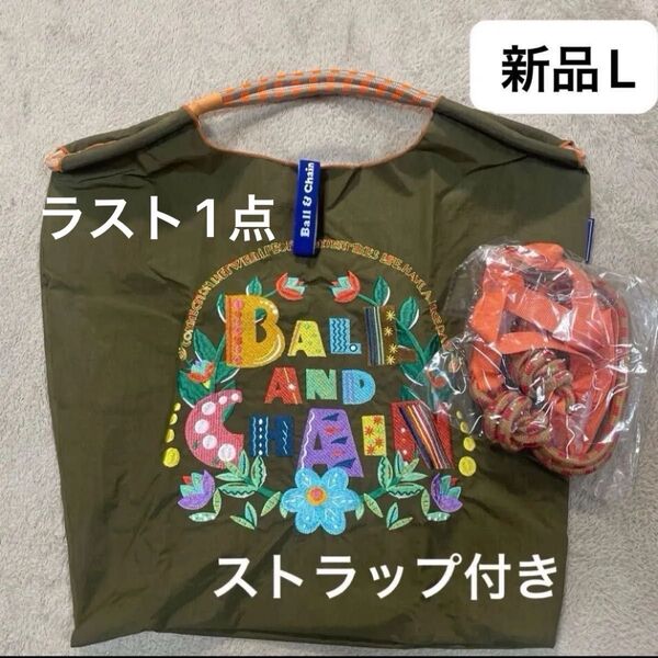 新品 レディース ボールアンドチェーン エコバッグ フェイラー FEILER 刺繍 カーキ 花柄 ストラップ付き L