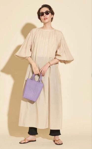 BEAUTY&YOUTH ボリュームスリーブマキシワンピース 前後2way ベージュ