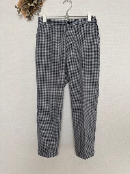 無印良品 ストレッチサッカー織り テーパードパンツ クロップド M ギンガムチェック