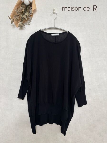 maison de Rコットンプルオーバー ニット クルーネック ブラック F