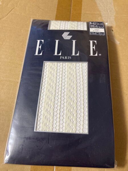 ELLE paris サポート ワイルドストライプ アイボリー 網 ネット 編み エル 白 タイツ パンティストッキング
