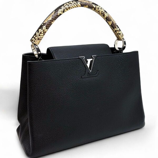 【極美品】ルイヴィトン LOUIS VUITTON パイソン カプシーヌMM ハンドバッグ ノワール 黒 トリヨンレザー