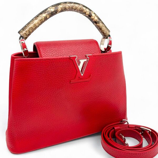 【極美品】ルイヴィトン LOUIS VUITTON パイソン カプシーヌBB ハンドバッグ 2WAY レッド ショルダーバッグ