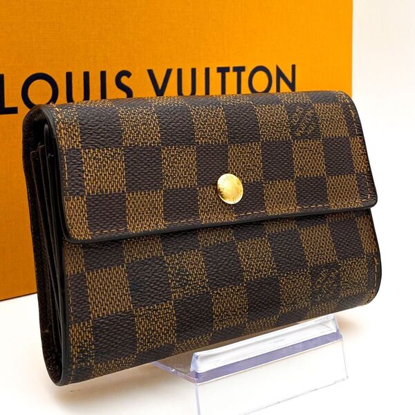【美品】ルイヴィトン LOUIS VUITTON ダミエ ポルトフォイユ アレクサンドラ 三つ折り財布 お札入れ ゴールド金具