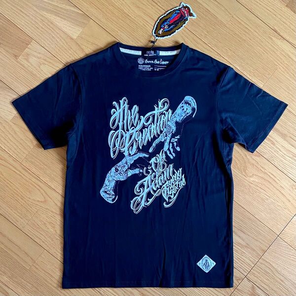 EYEDY 半袖Tシャツ タトゥープリント tシャツ ブラック 半袖 Tシャツ 黒 タグ付き M