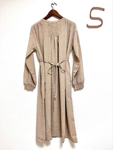 My:nia×人気ブロガーyukiコラボ 2way上品ドット長袖ロングワンピース ベージュ