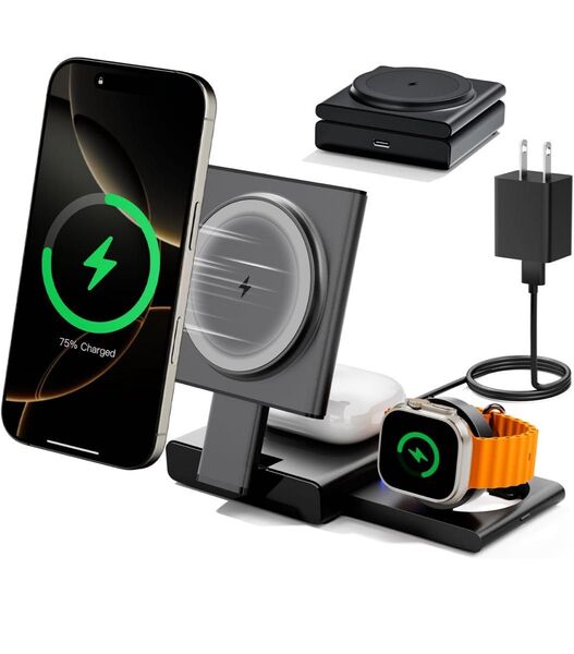 【未使用新品】Apple 3 in 1 ワイヤレス充電スタンド iPhone/Watch/AirPods同時充電可能 (ブラック)