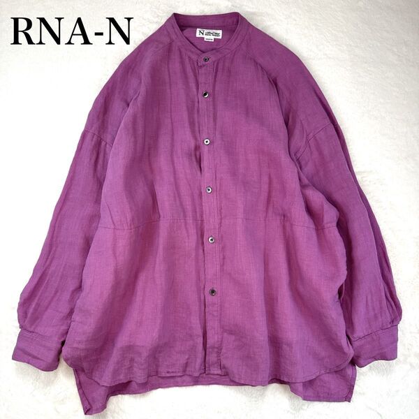 RNA N リネン100% バンドカラー 長袖シャツビッグシルエット ゆったりMサイズ ピンク ポケットあり