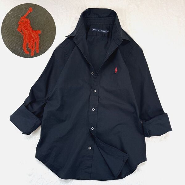 Ralph Lauren ラルフローレン長袖シャツ 刺繍ロゴ ブラック9号 日本製 黒