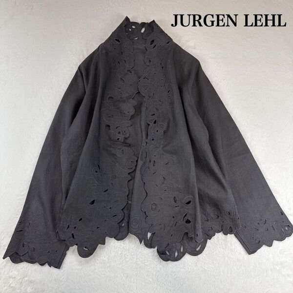 JURGEN LEHL ヨーガンレールリネン スカラップ刺繍 ジャケット羽織り カーディガン 麻ラグランスリーブ